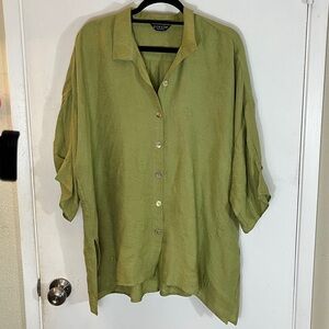 Citron Santa Monica Tunic Button Top Silk Koi Fish Design Collar Coastal